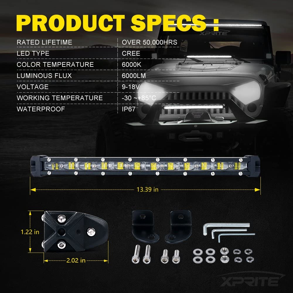 Super Slim LED Light Bar Single Row Design for Off-Road / UTV / Heavy-Duty Vehicles
