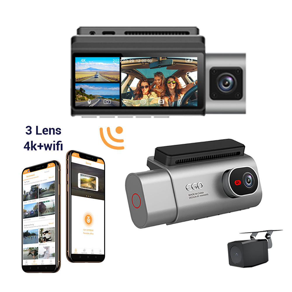 3 Channels 4K/2K Touch Screen Dashcam DVR Recorder for Universal Vehicle
